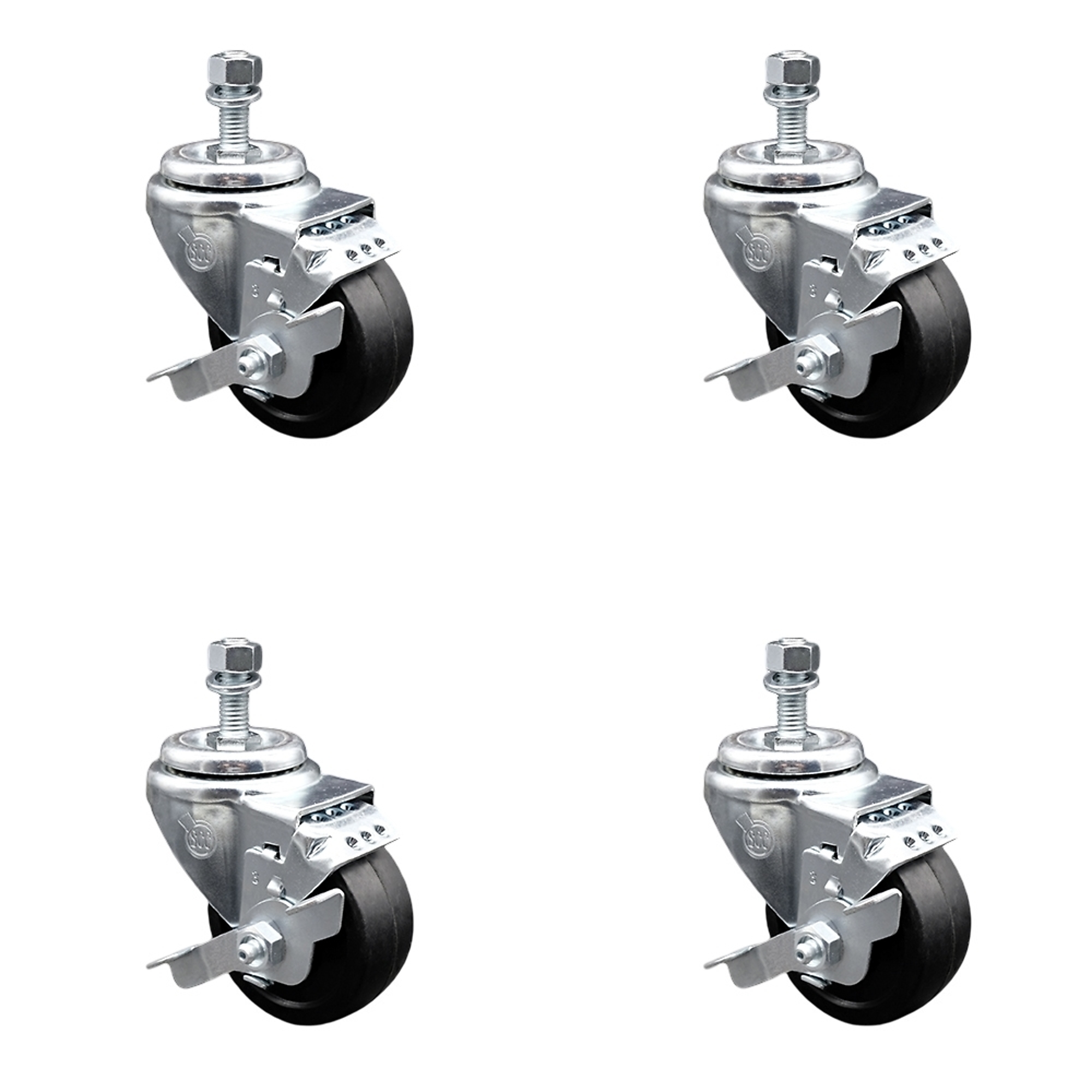 Service Caster, 3in. x 1 1/4in. Stem Casters, Wheel Diameter 3 in, Caster Type Swivel, Package (qty.) 4, Model# SCC-SSTS20S314-SRS-TLB-M1215-4